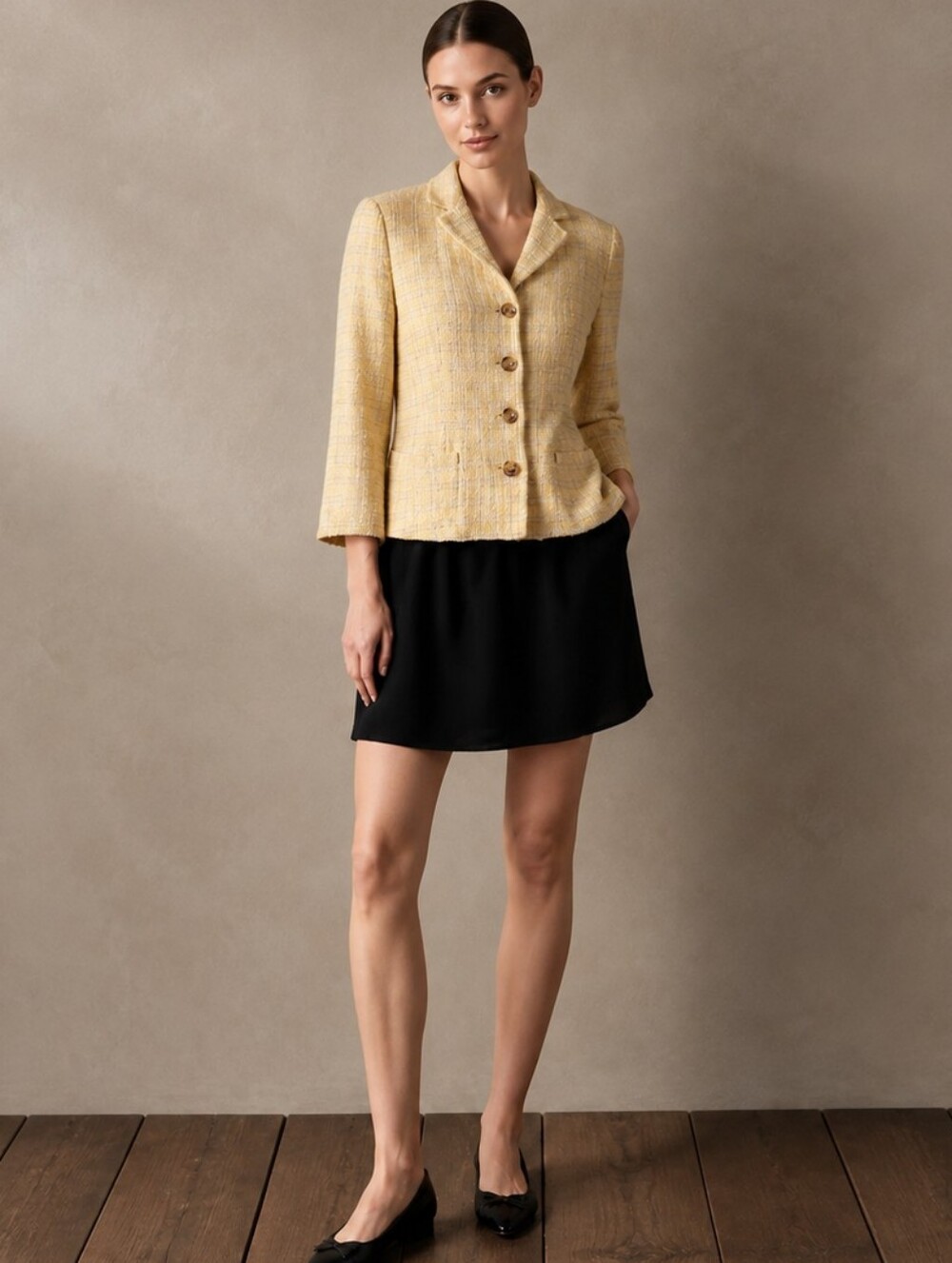 Theory Yellow Gray Plaid Cropped Blazer Size 10 Tweed Boucle Preppy Old Money